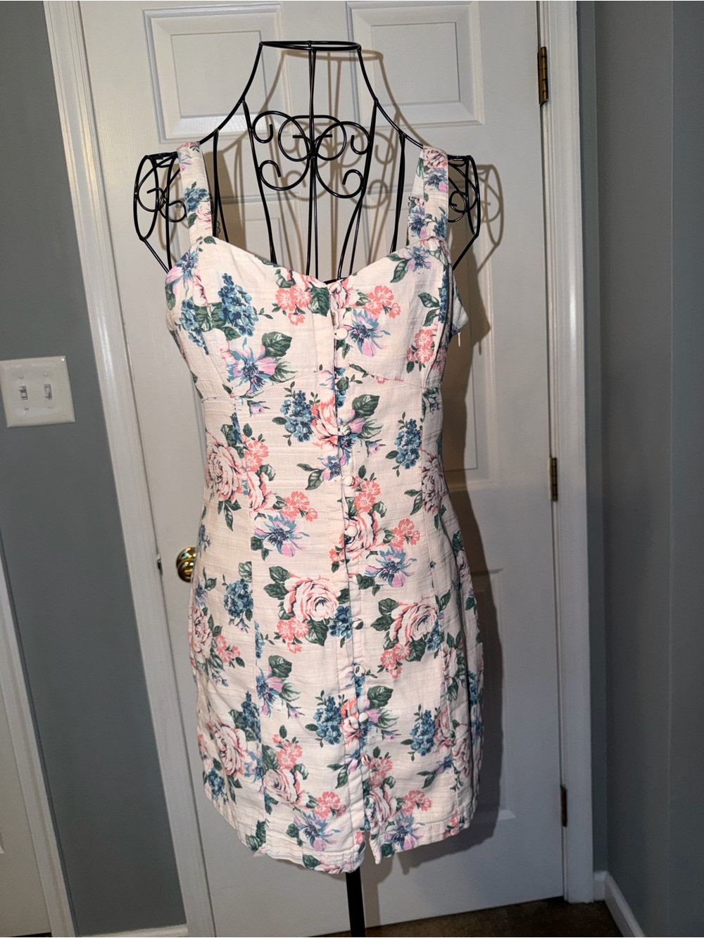 Forever 21 Floral Button-Front Sweetheart Mini Dress Size S